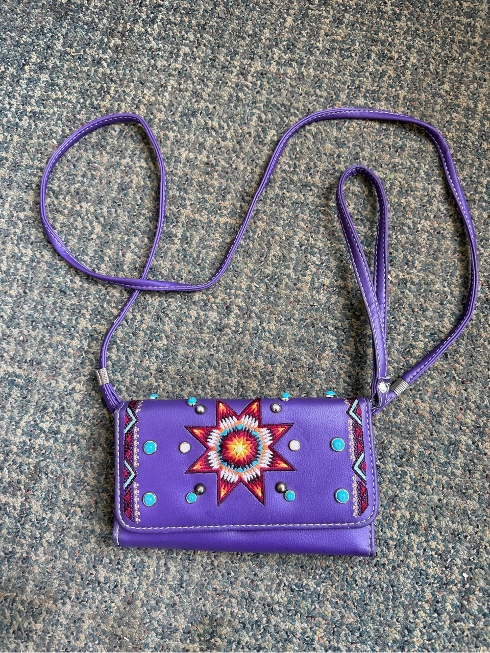 Embroidered Starburst Crossbody Wallet Clutch